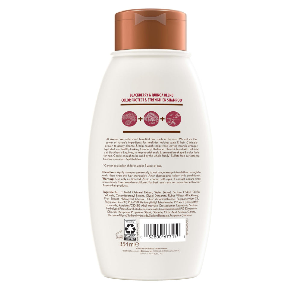 Aveeno color protect shampoo on sink, ideal for keeping color vibrant.