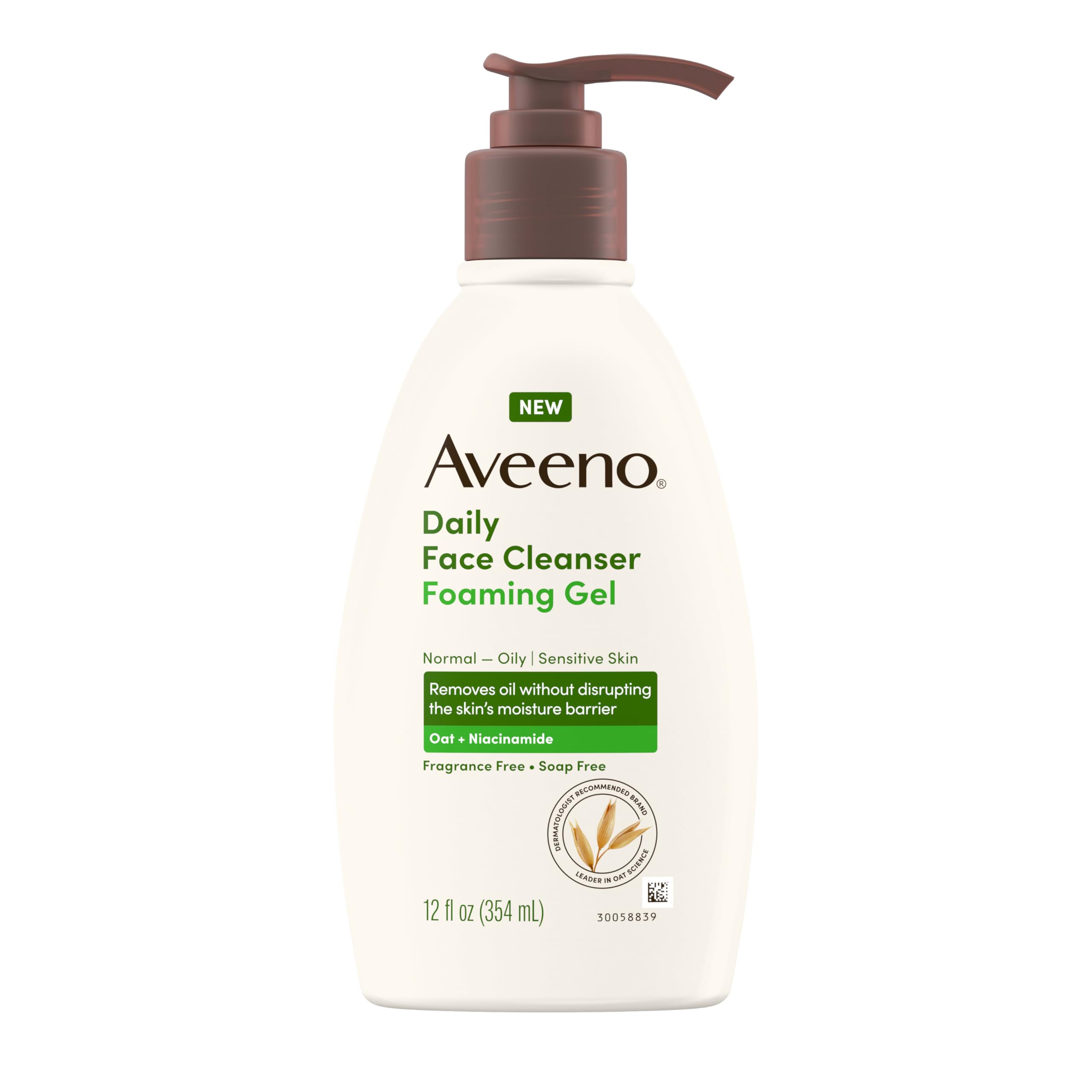 Aveeno Daily Foaming Gel Cleanser bottle showing fragrance free formula for sensitive skin.