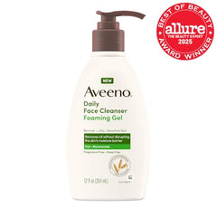 Aveeno Daily Foaming Gel Cleanser foam close up highlighting gentle cleansing for oily skin.
