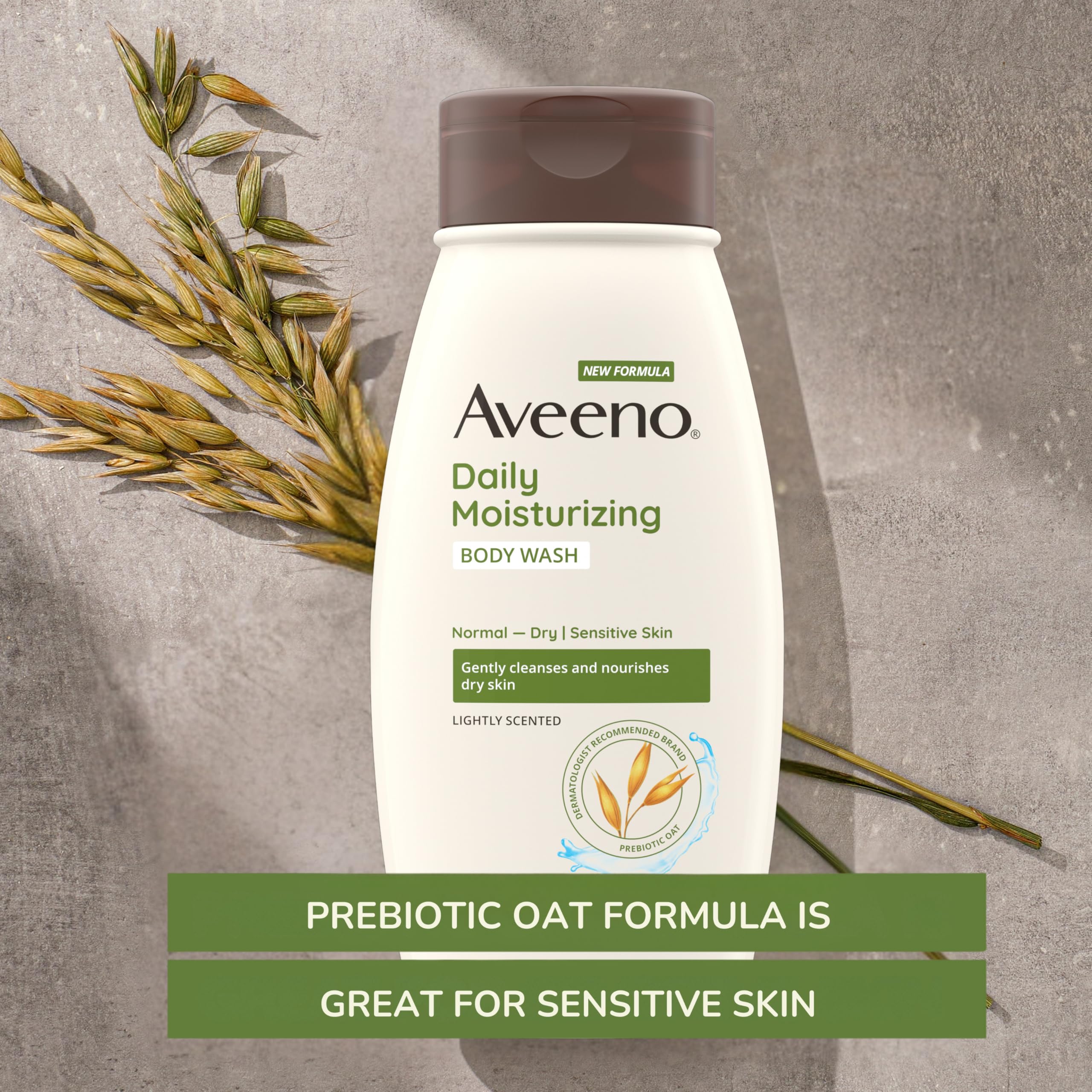 Oat formula visual emphasizing prebiotic oats for gentle cleansing.