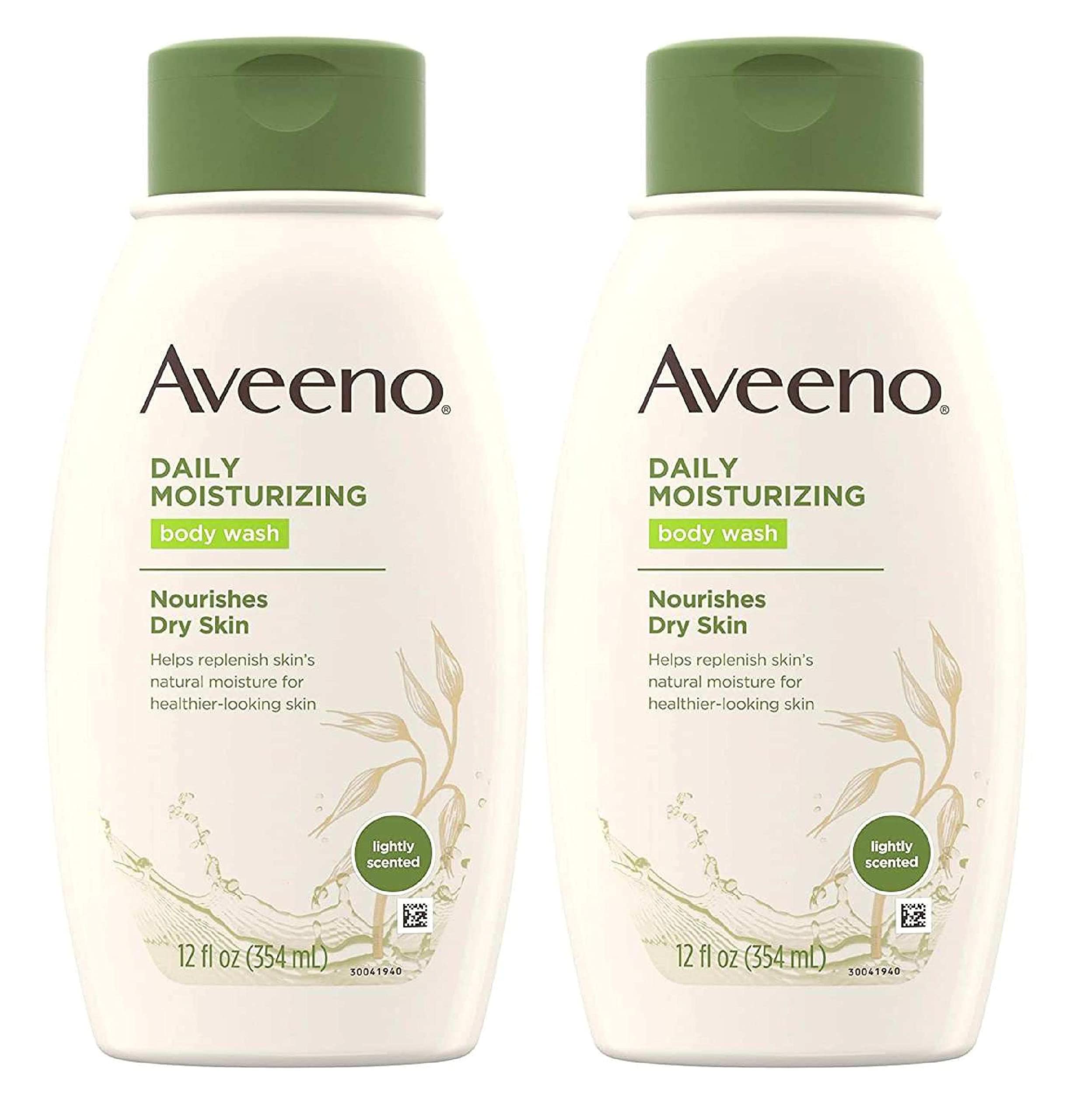 Aveeno Daily Moisturizing bottle, gentle cleanse for sensitive skin and lasting hydration.