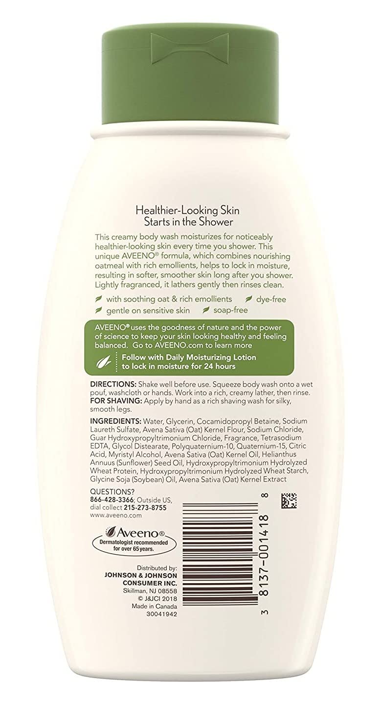 Aveeno Daily Moisturizing lather highlights creamy foam and skin softness.
