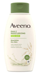 Aveeno Daily Moisturizing bottle pour shows soap-free, mild fragrance formula.