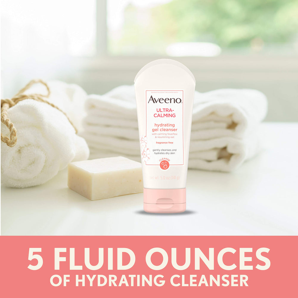 Aveeno daily routine with Ultra-Calming cleanser at the sink