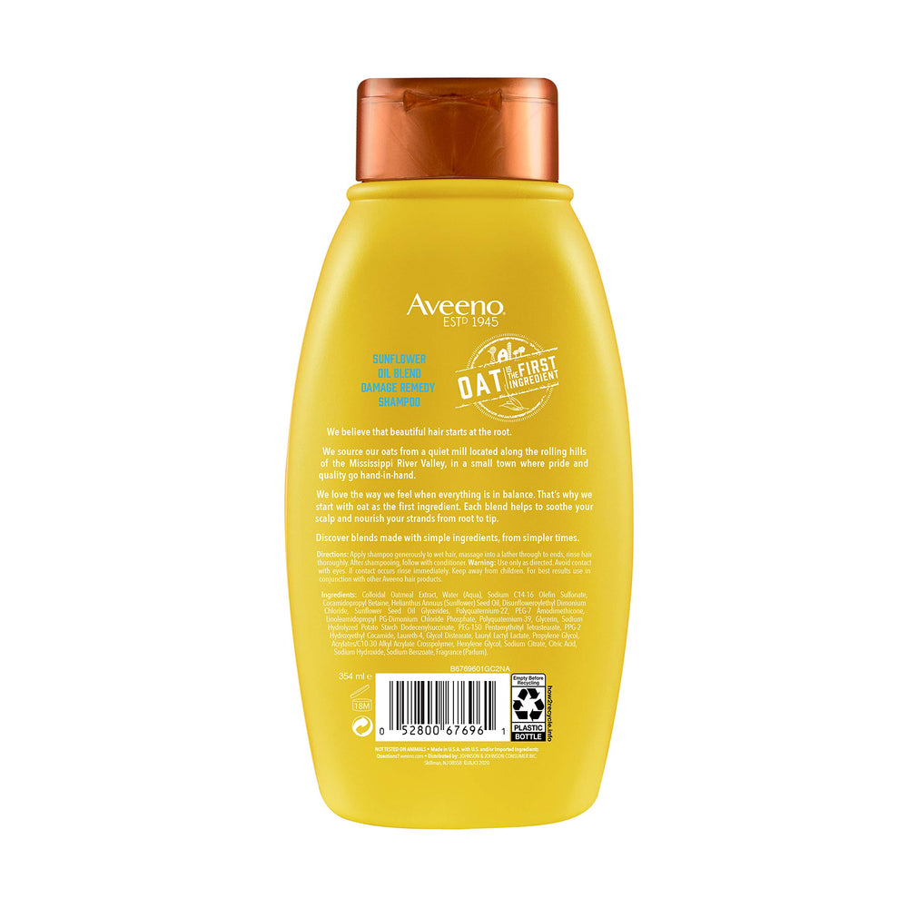 Aveeno Deep Moisturizing Sunflower Oil Blend Shampoo bottle with pump shows even distribution