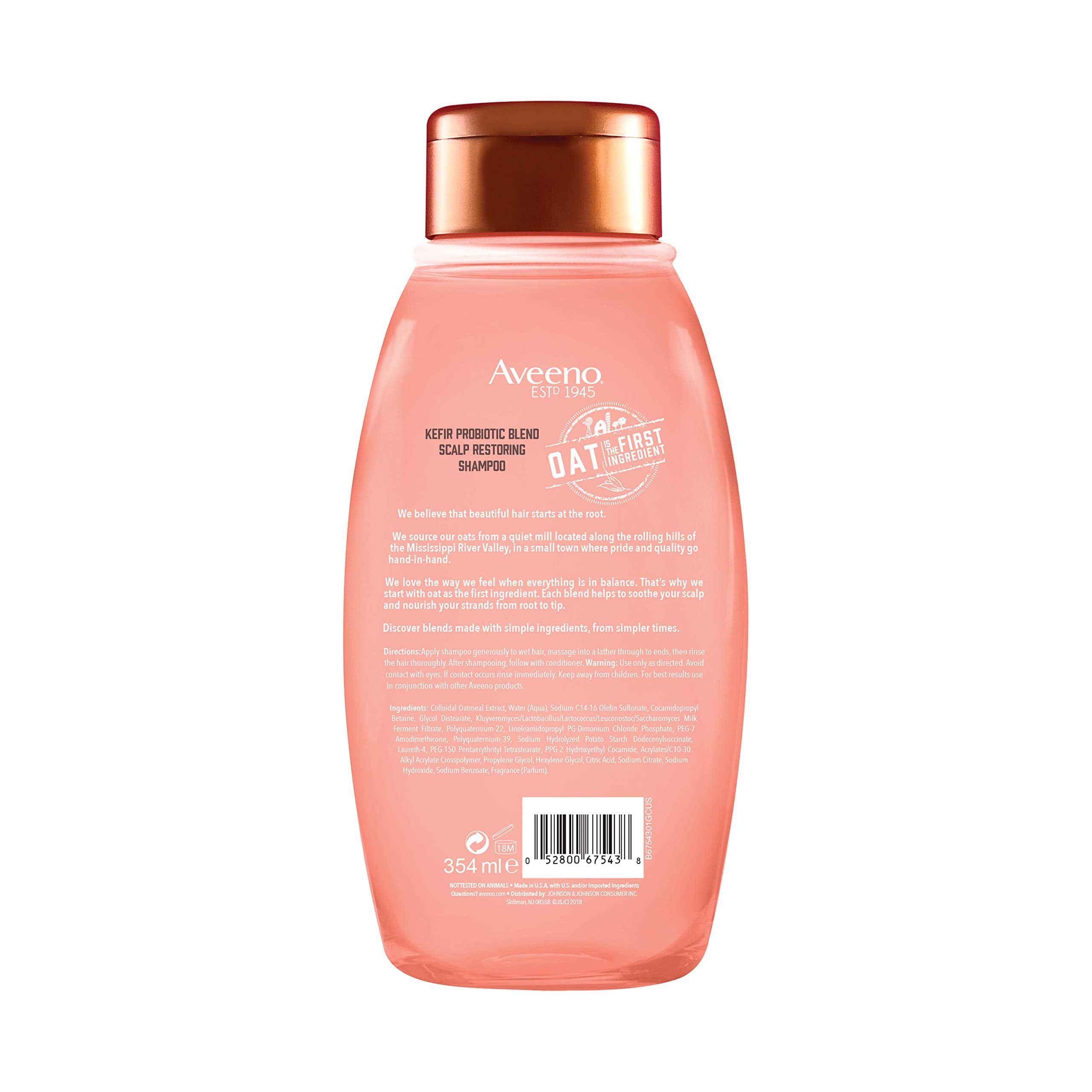 Aveeno Kefir Probiotic Blend Shampoo oats focus highlights natural soothing base.