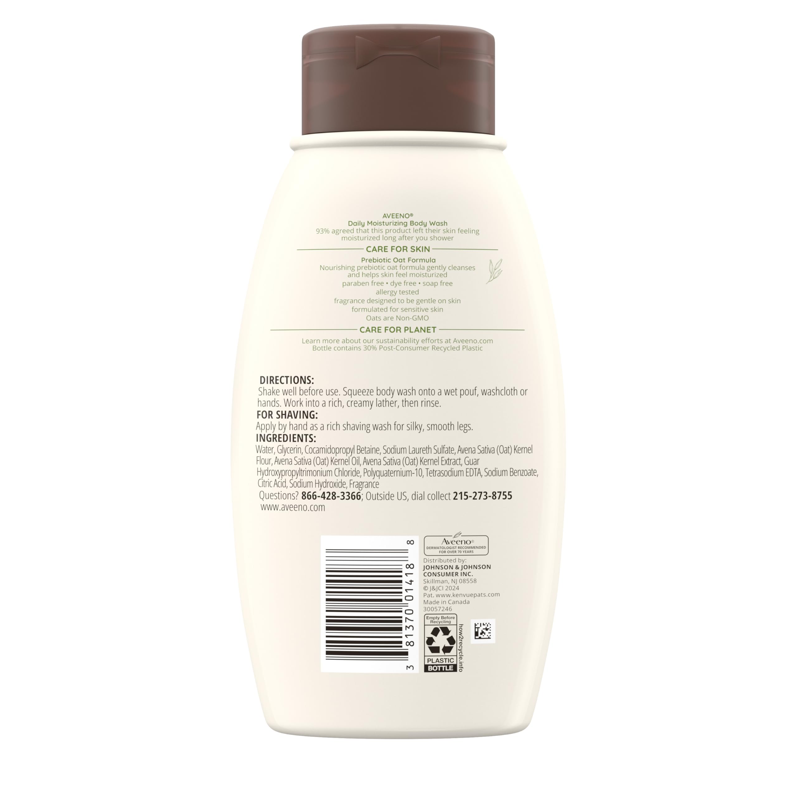 Soft, hydrated skin after shower shown with Aveeno body wash.