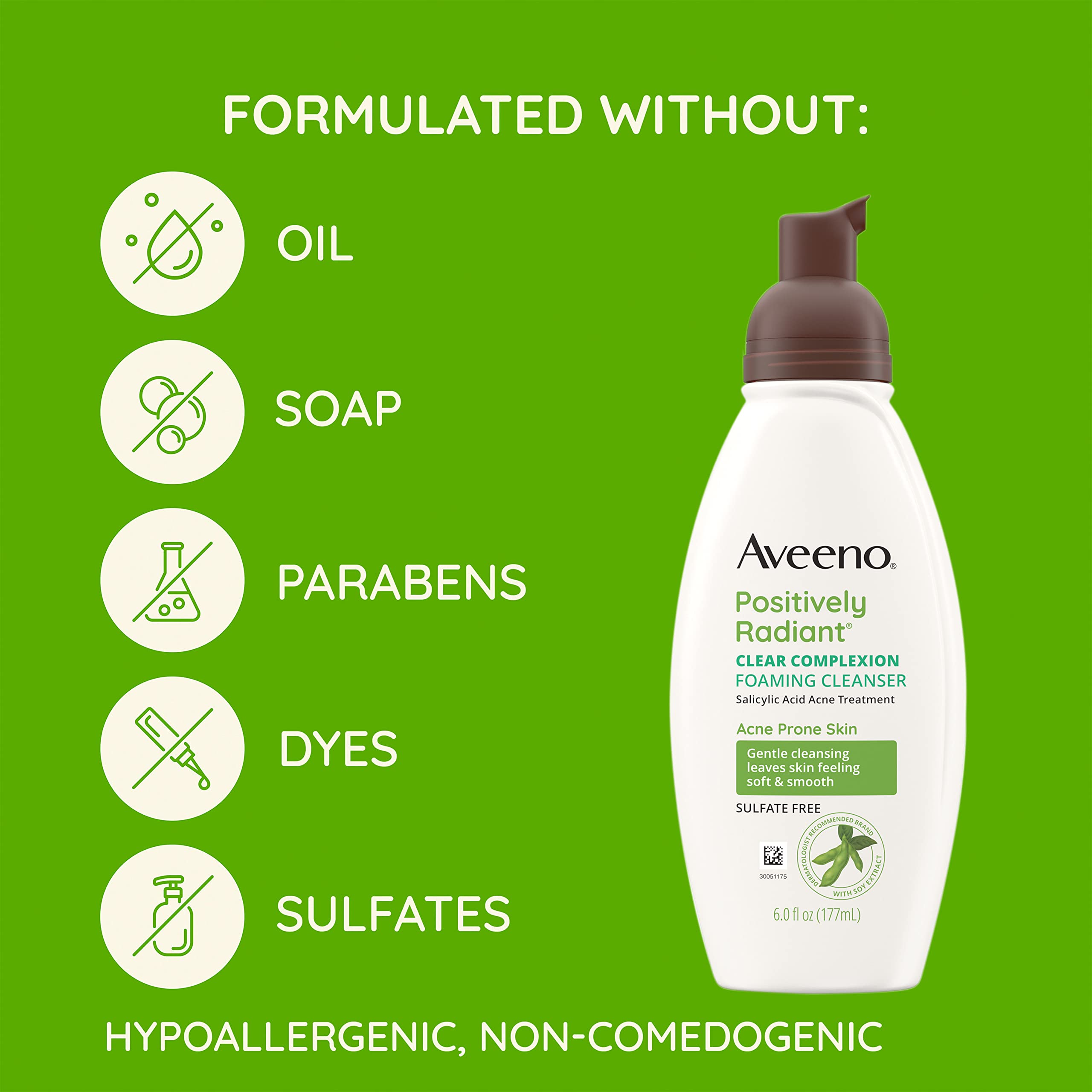 Aveeno oil-free hypoallergenic formula suited for daily use on sensitive skin.