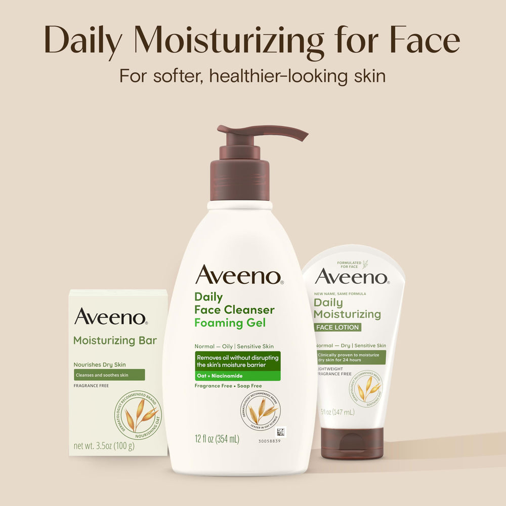Aveeno packaging shows fragrance free sulfate free paraben free dye free promise for sensitive skin.