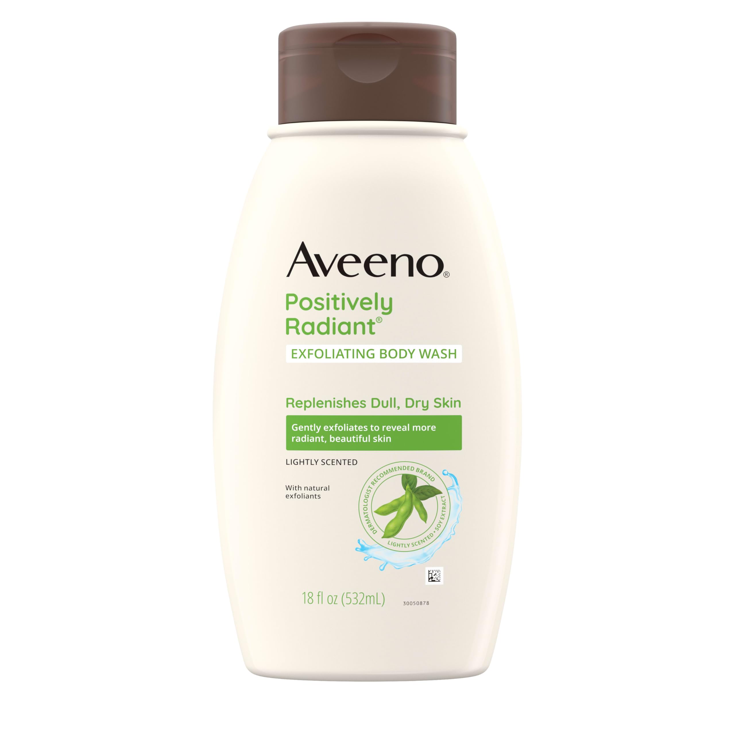 Lather formed by Aveeno Positively Radiant exfoliating wash on skin for soft texture