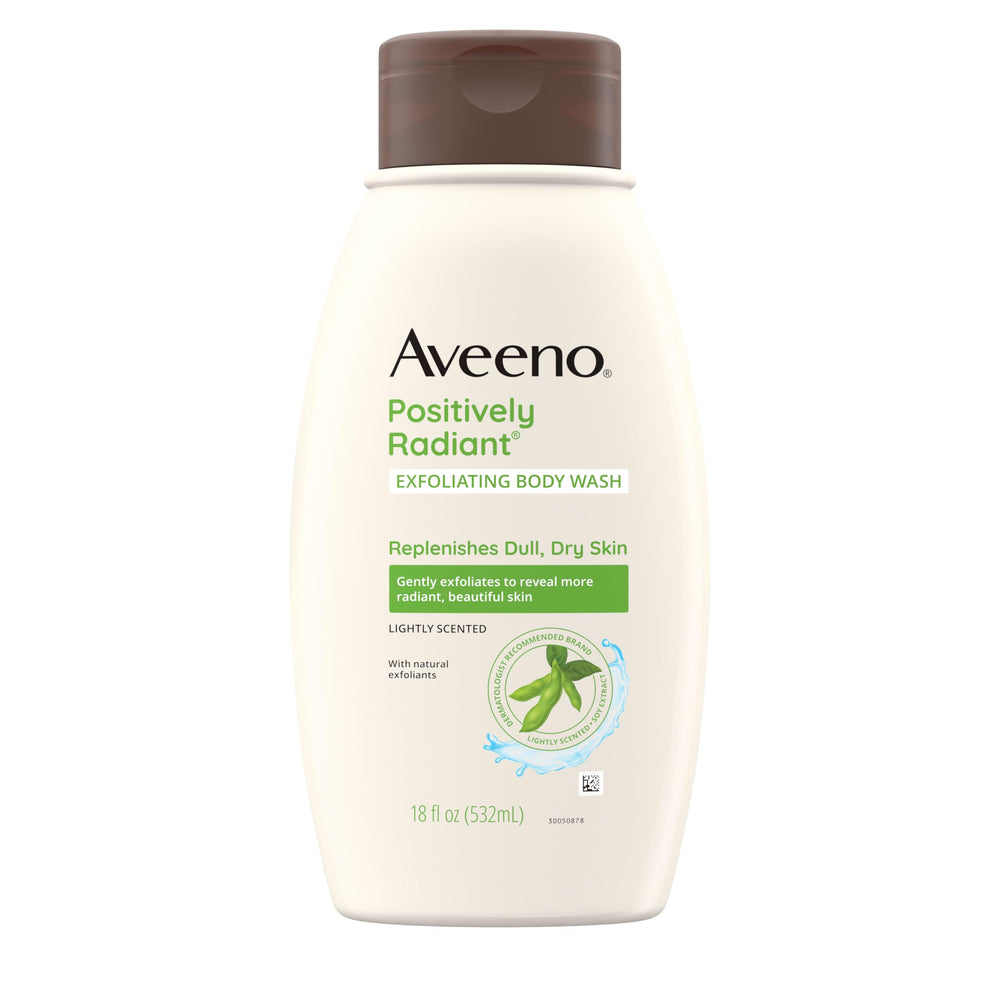 Lather formed by Aveeno Positively Radiant exfoliating wash on skin for soft texture