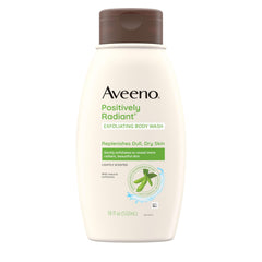 Lather formed by Aveeno Positively Radiant exfoliating wash on skin for soft texture