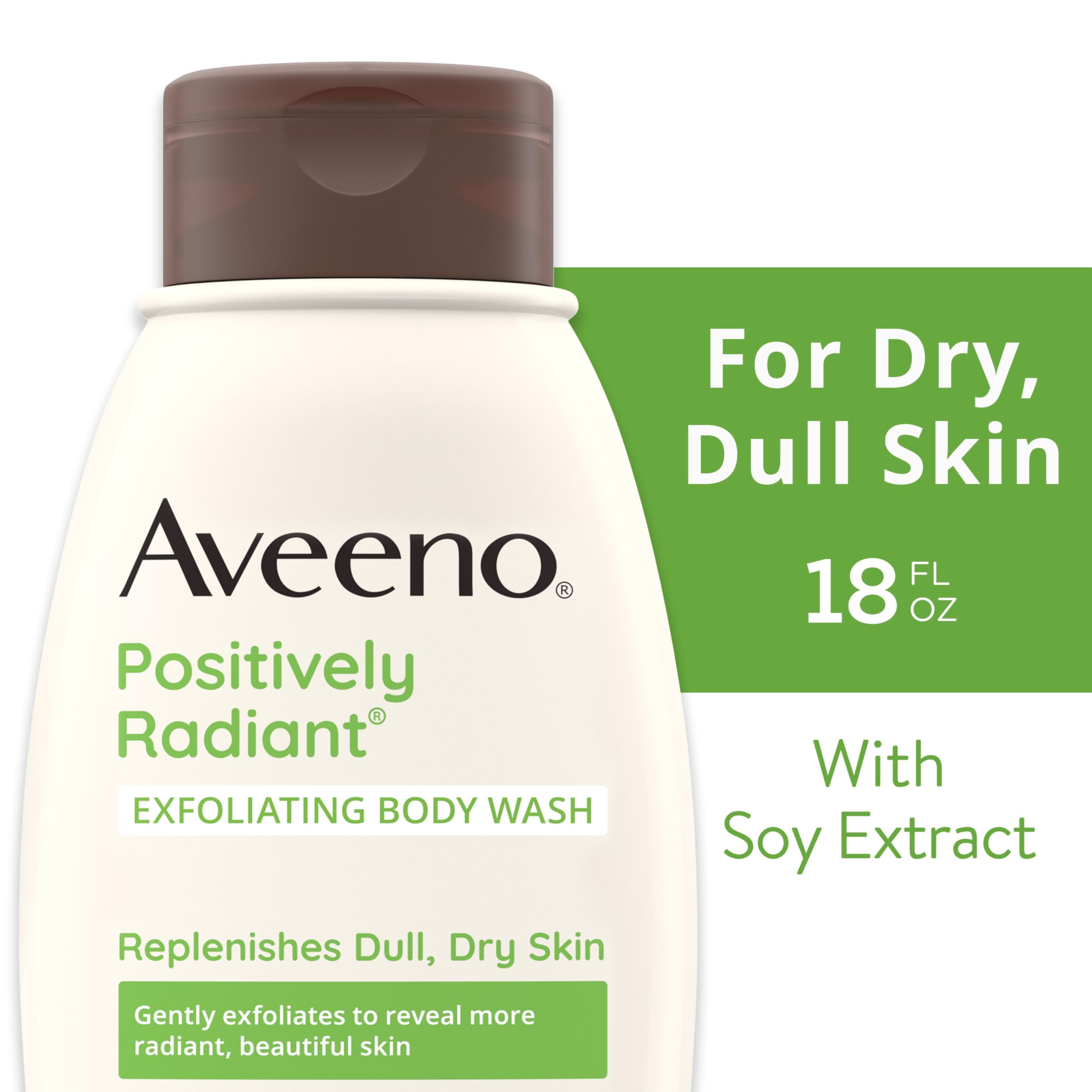 Close-up of Aveeno exfoliating beads with soy extract for gentle daily exfoliation