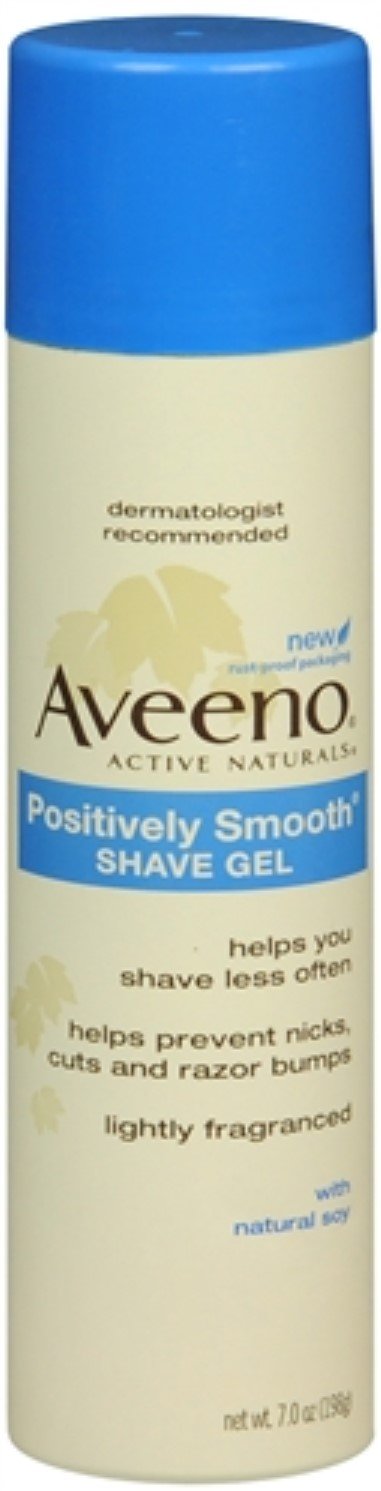 Aveeno Positively Smooth Shave Gel bottle provides a smooth shave with soy, aloe, and vitamin E