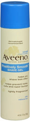 Aveeno Positively Smooth Shave Gel bottle provides a smooth shave with soy, aloe, and vitamin E
