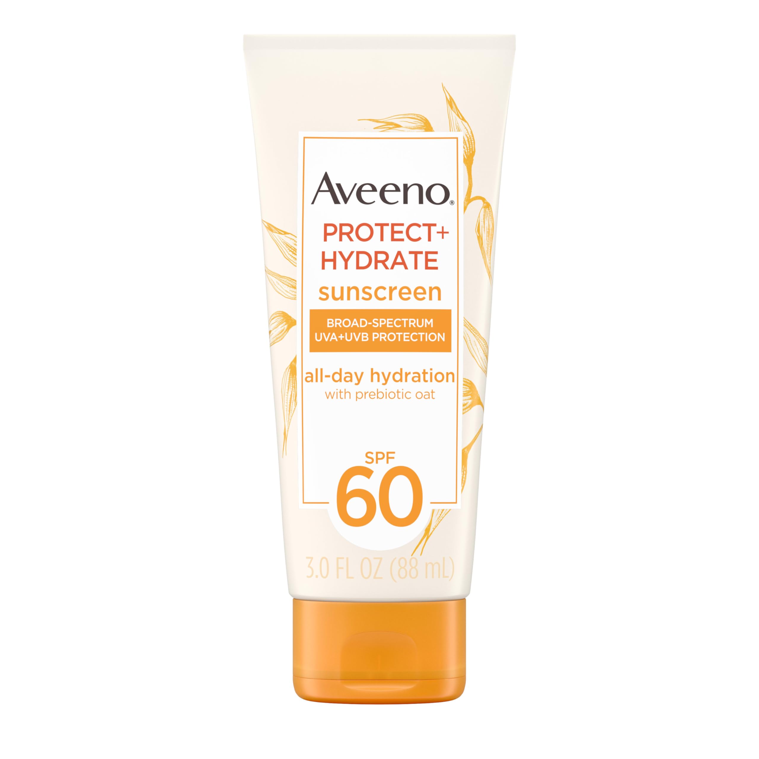Aveeno Protect + Hydrate SPF 60 bottle delivers daily moisture and sun protection.
