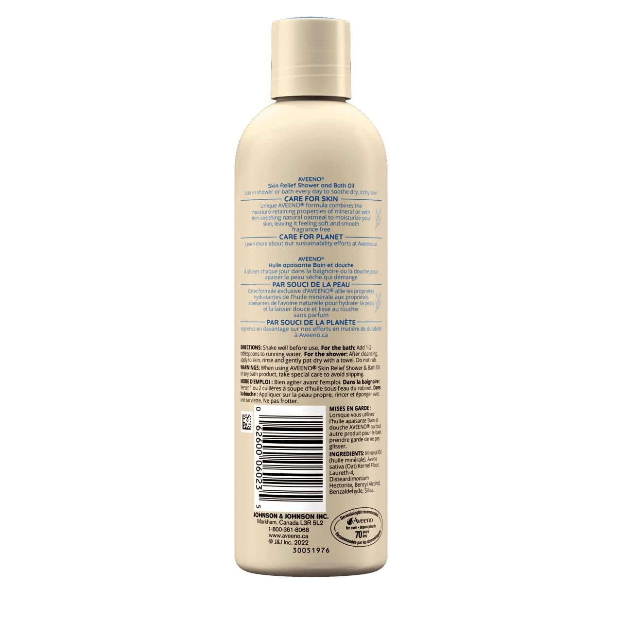Aveeno Skin Relief Shower & Bath Oil 3-pack packaging shot; ideal for shower or bath routines.