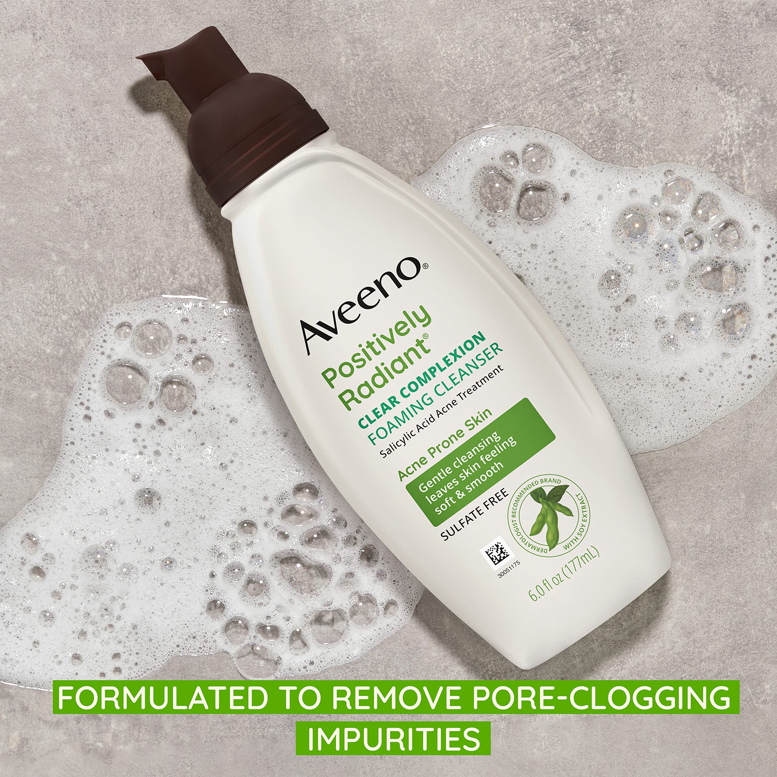 Aveeno soy extracts ingredient detail emphasizes skin-friendly formula.