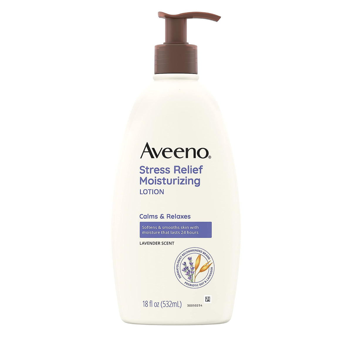 Aveeno Stress Relief Lotion lavender bottle calms the senses with soothing scent