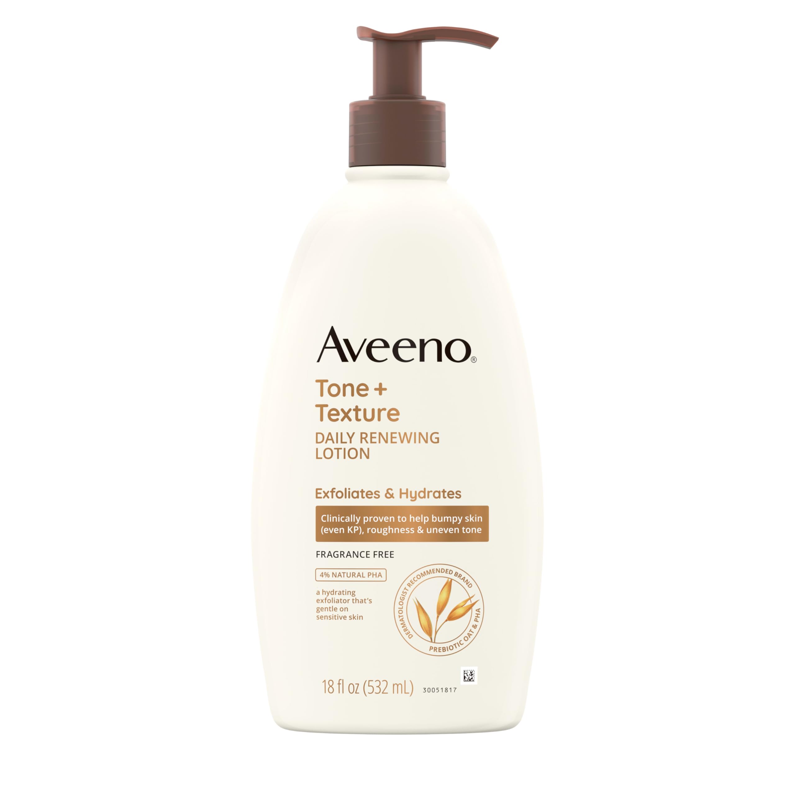 Aveeno Tone + Texture lotion jar closeup for smoother, softer skin.