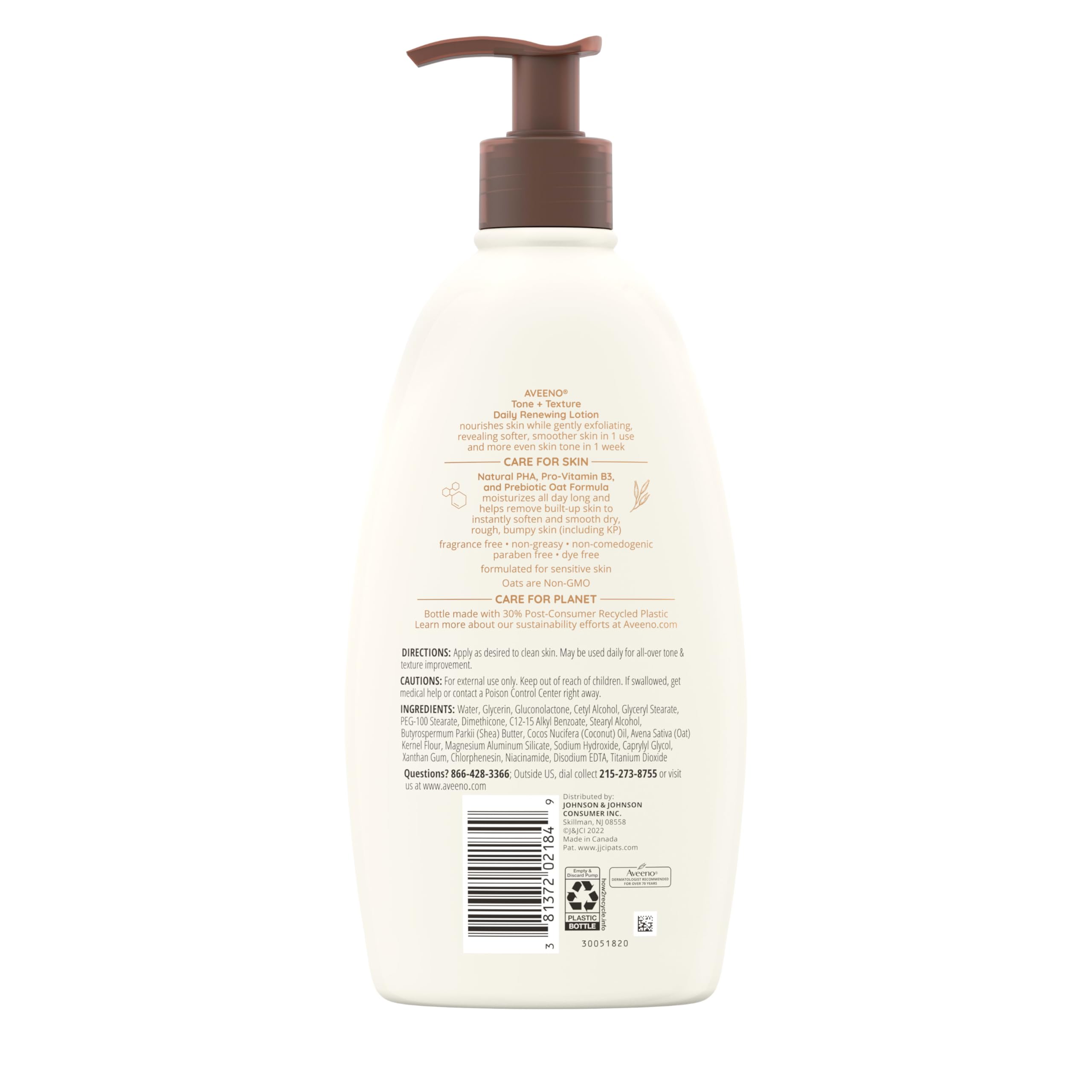 Aveeno Tone + Texture lotion on skin showing improved tone.