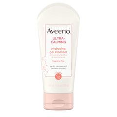Aveeno Ultra-Calming Hydrating Gel Cleanser bottle being poured for daily gentle cleansing