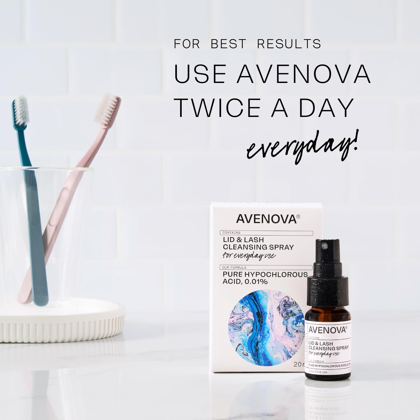 Avenova daily-use routine for morning and night eye care