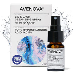 Avenova eyelid cleanser bottle shown for daily eye hygiene and comfort