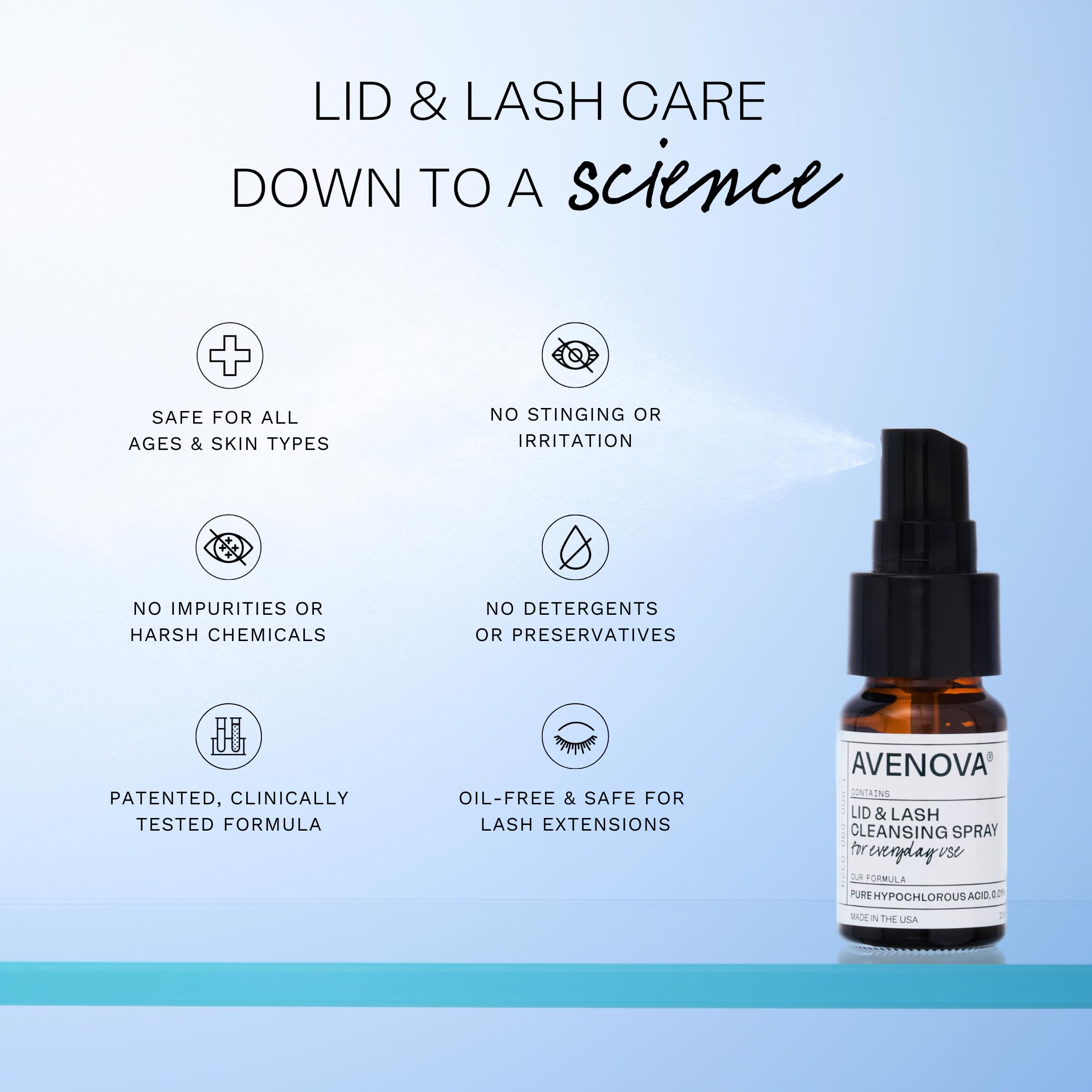 Avenova eyelid and lash cleanser application demonstrating a gentle sweep