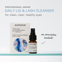 Avenova hypochlorous acid spray close-up, a gentle cleansing mist for eyelids