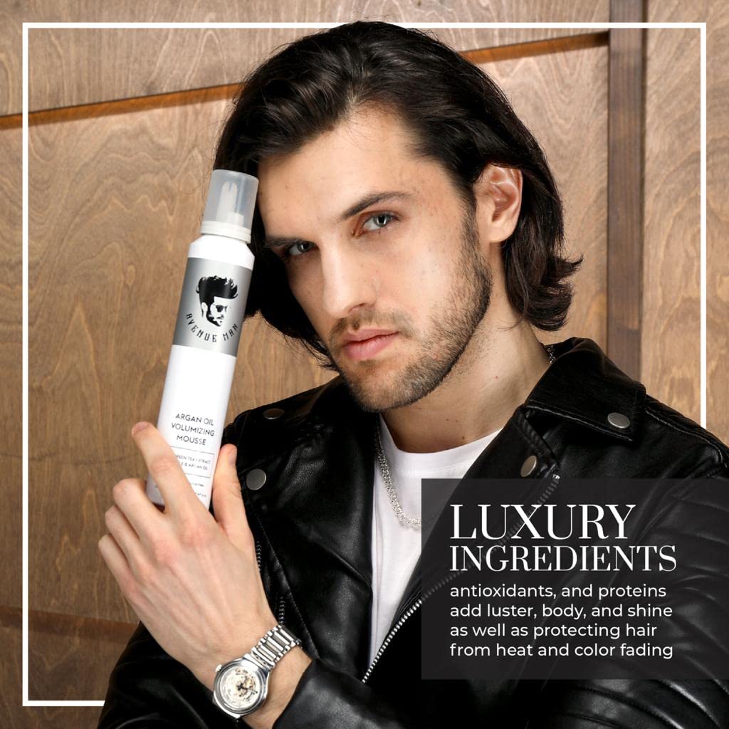 Avenue Man Argan Oil Mousse humidity resistance keeps styles steady