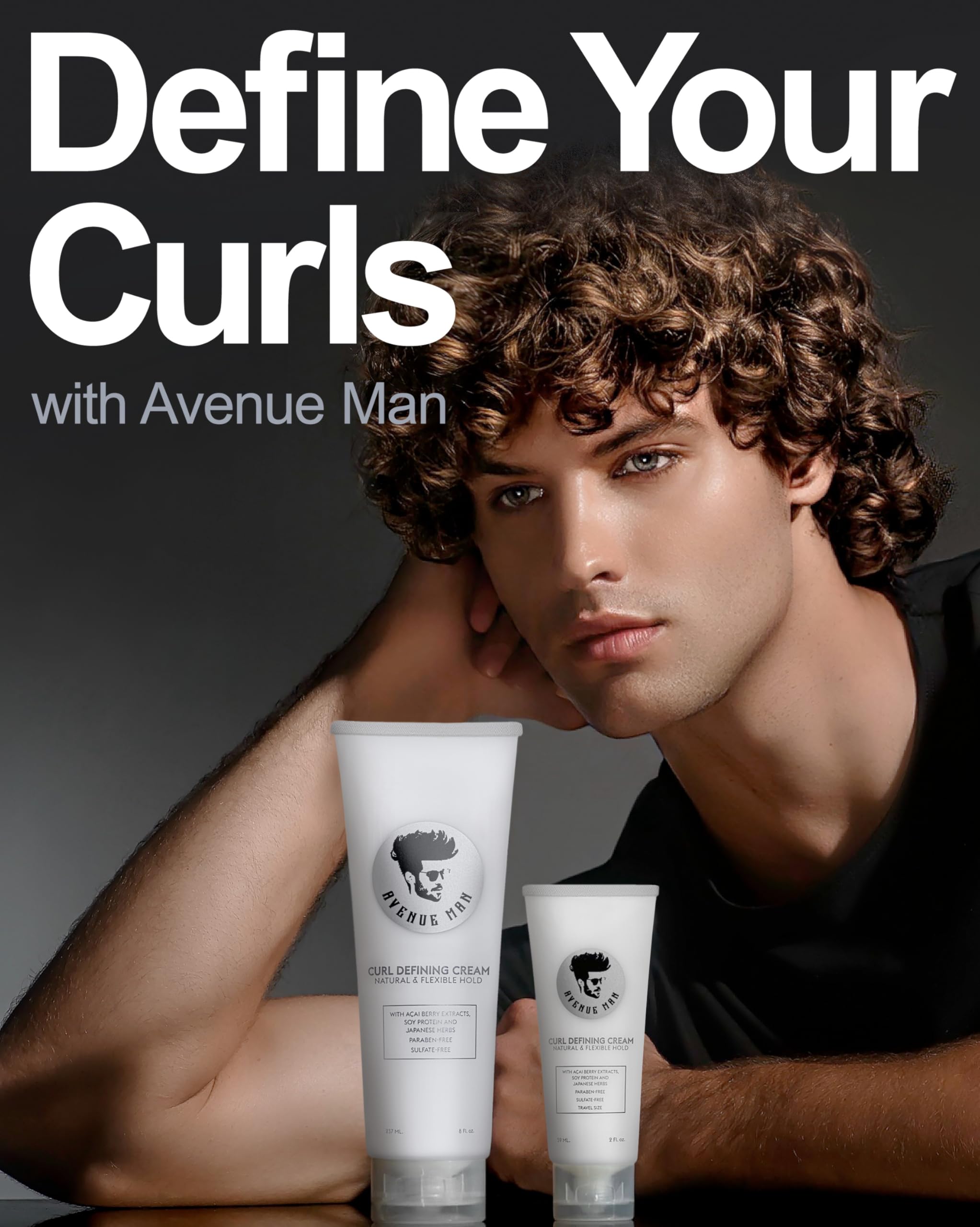 Open bottle of Avenue Man Curl Defining Cream for quick styling.