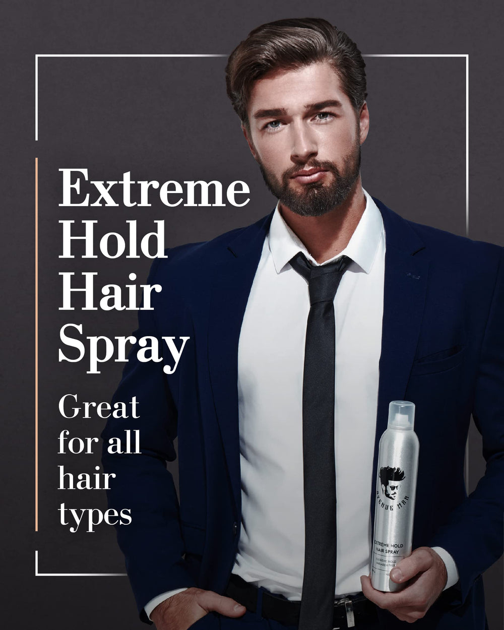 Avenue Man close-up mist sets hair with a firm, non-sticky finish