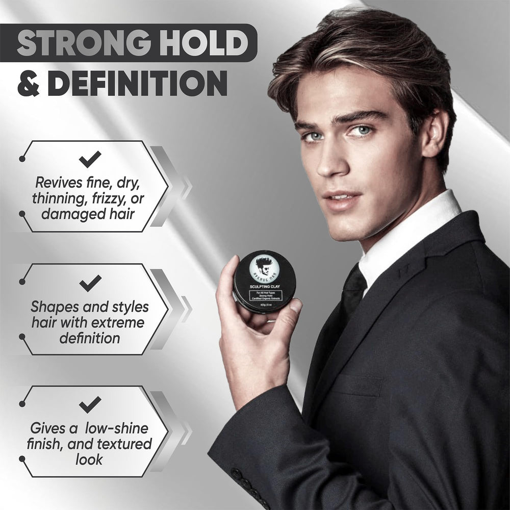 Hands applying Avenue Man Hair Clay to shape and hold