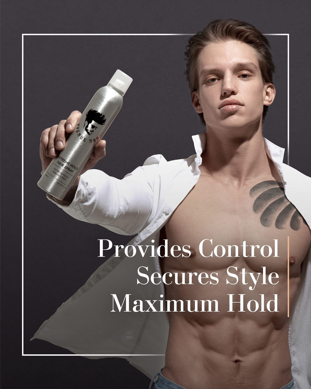 Herbal extracts label on Avenue Man formula supports healthy-looking hair