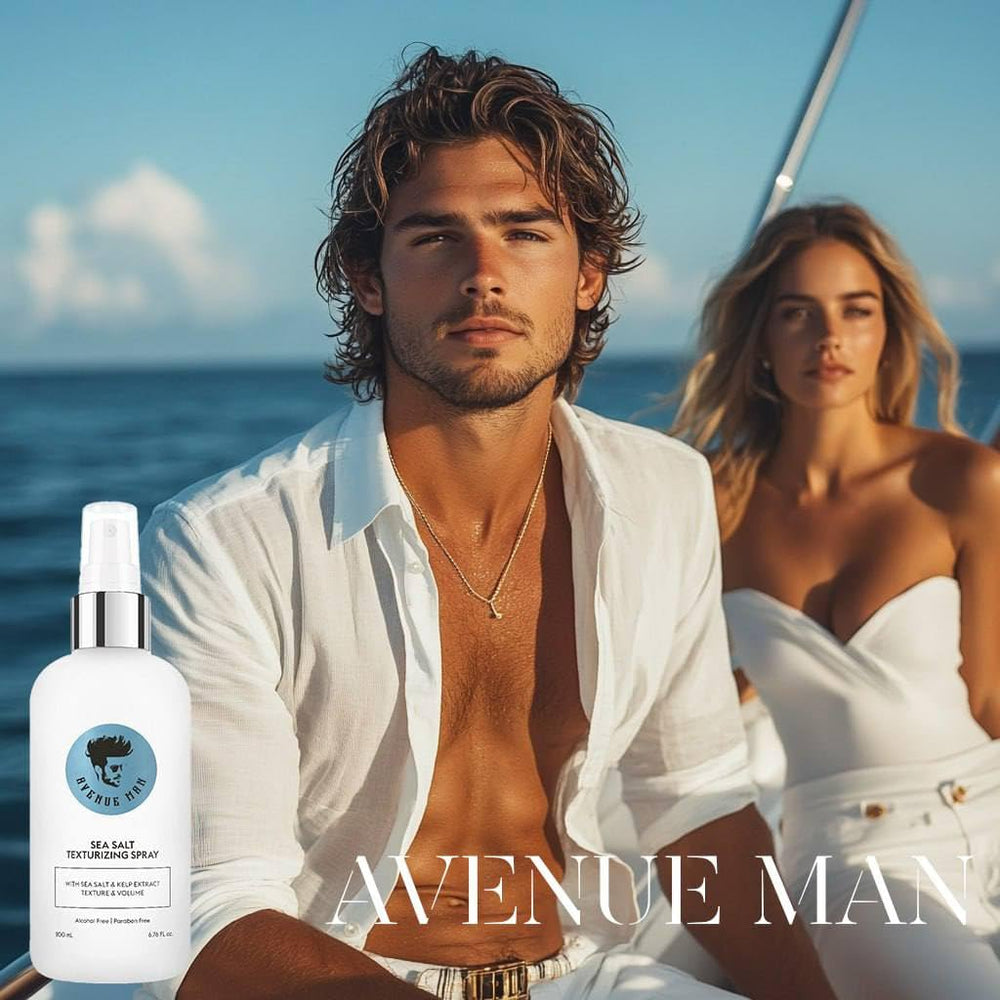 Avenue Man Sea Salt Spray in action for volume and hold.