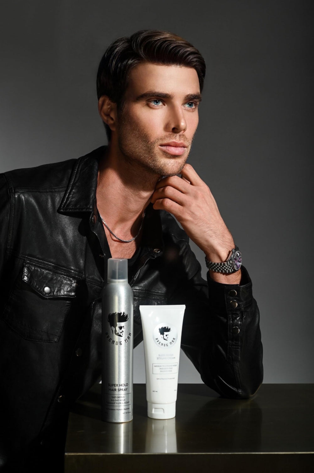 Avenue Man Sleek Finish Cream anti-frizz close-up for smoothness.