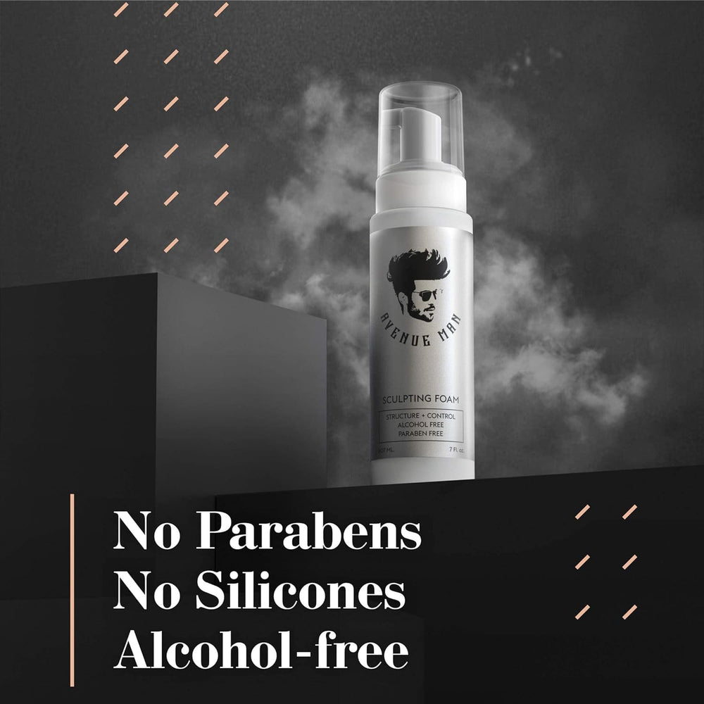 Avenue Man Unscented Sculpting Foam provides frizz control and flexible definition.
