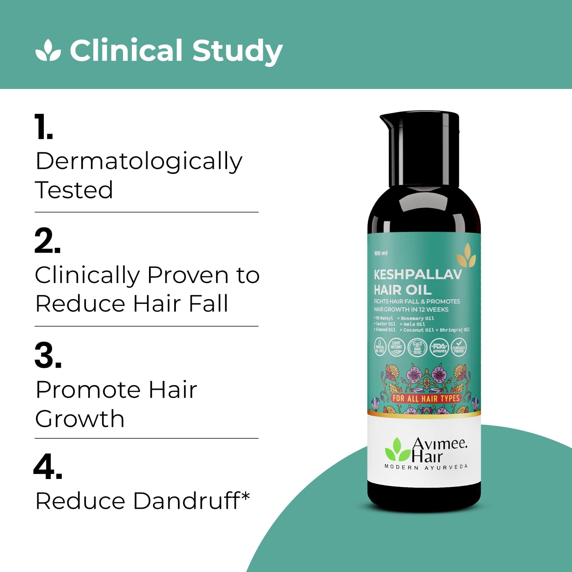 AVIMEE HERBAL Keshpallav Hair Oil showing glossy, hydrated strands.