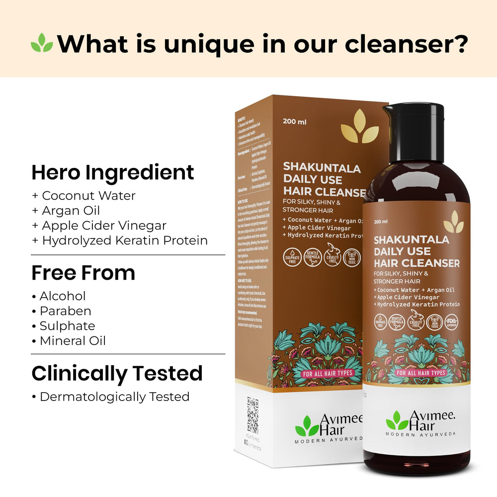 AVIMEE HERBAL Shakuntala Hair Cleanser ingredients boost nourishment with aloe vera and milk.