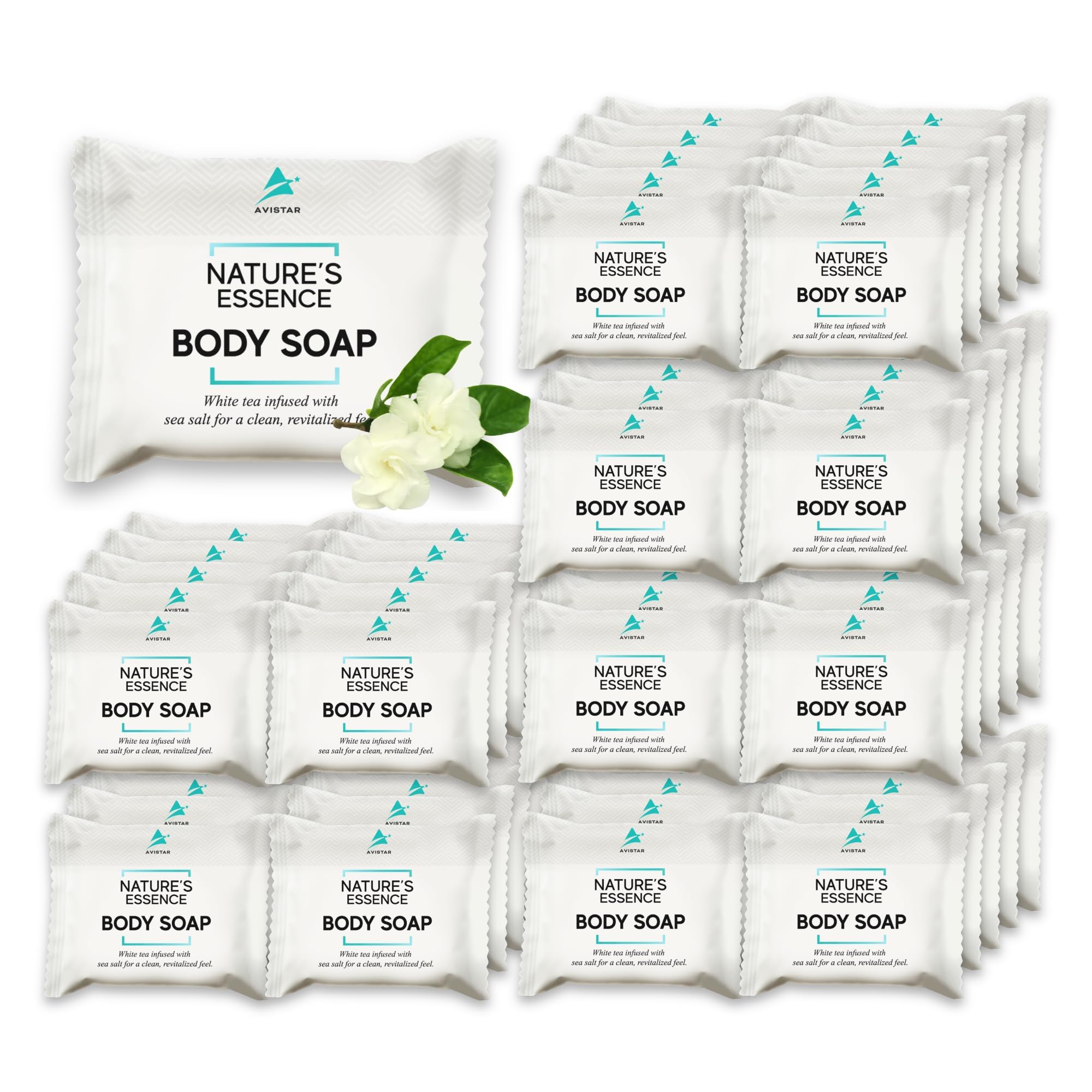 Avistar bar soap bulk 360-pack on hotel bathroom shelf for guest use