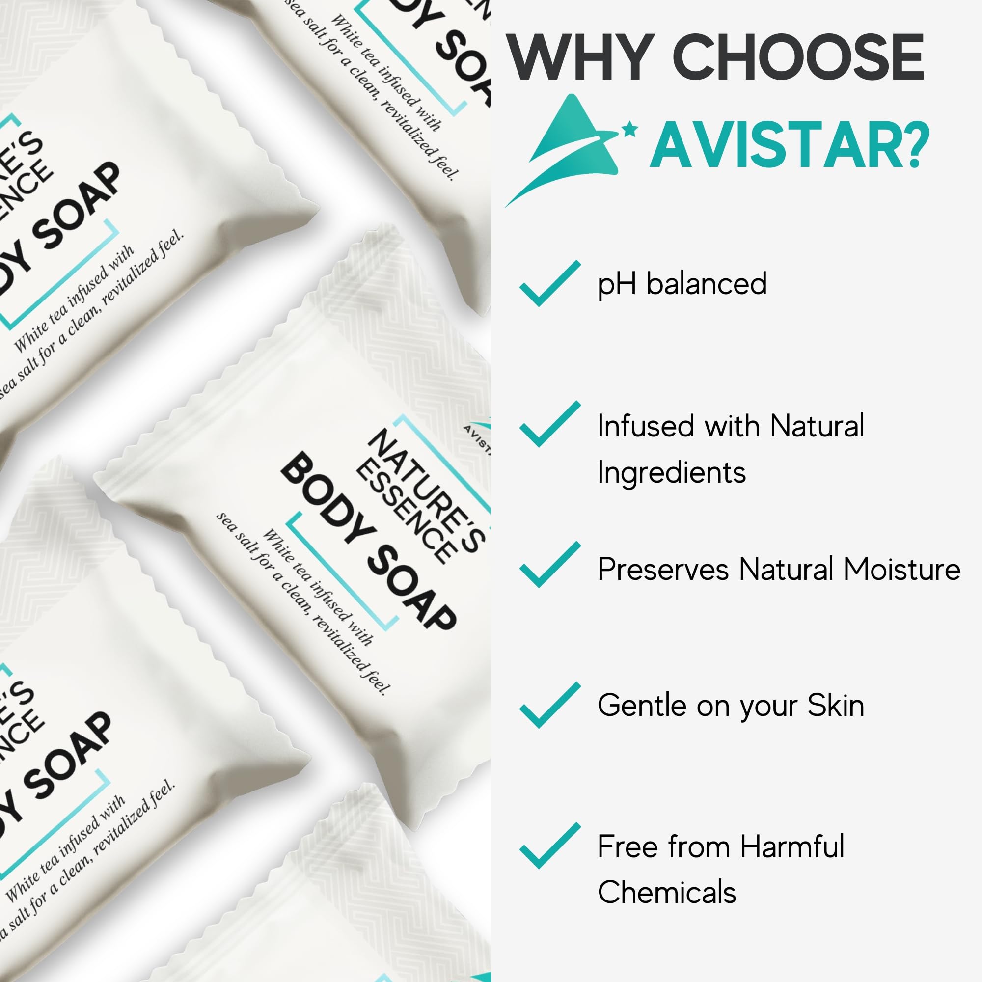 Avistar compact hotel soap bars in a bathroom vanity for quick access