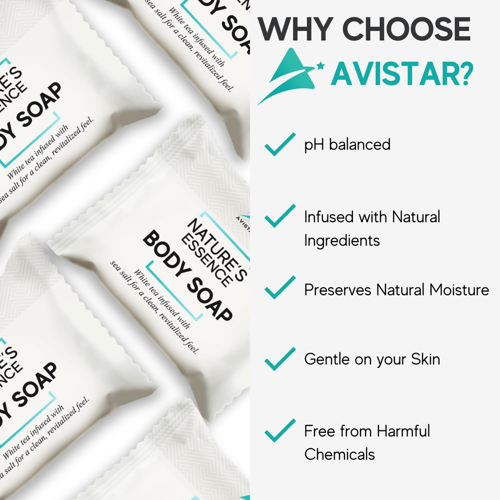 Avistar compact hotel soap bars in a bathroom vanity for quick access