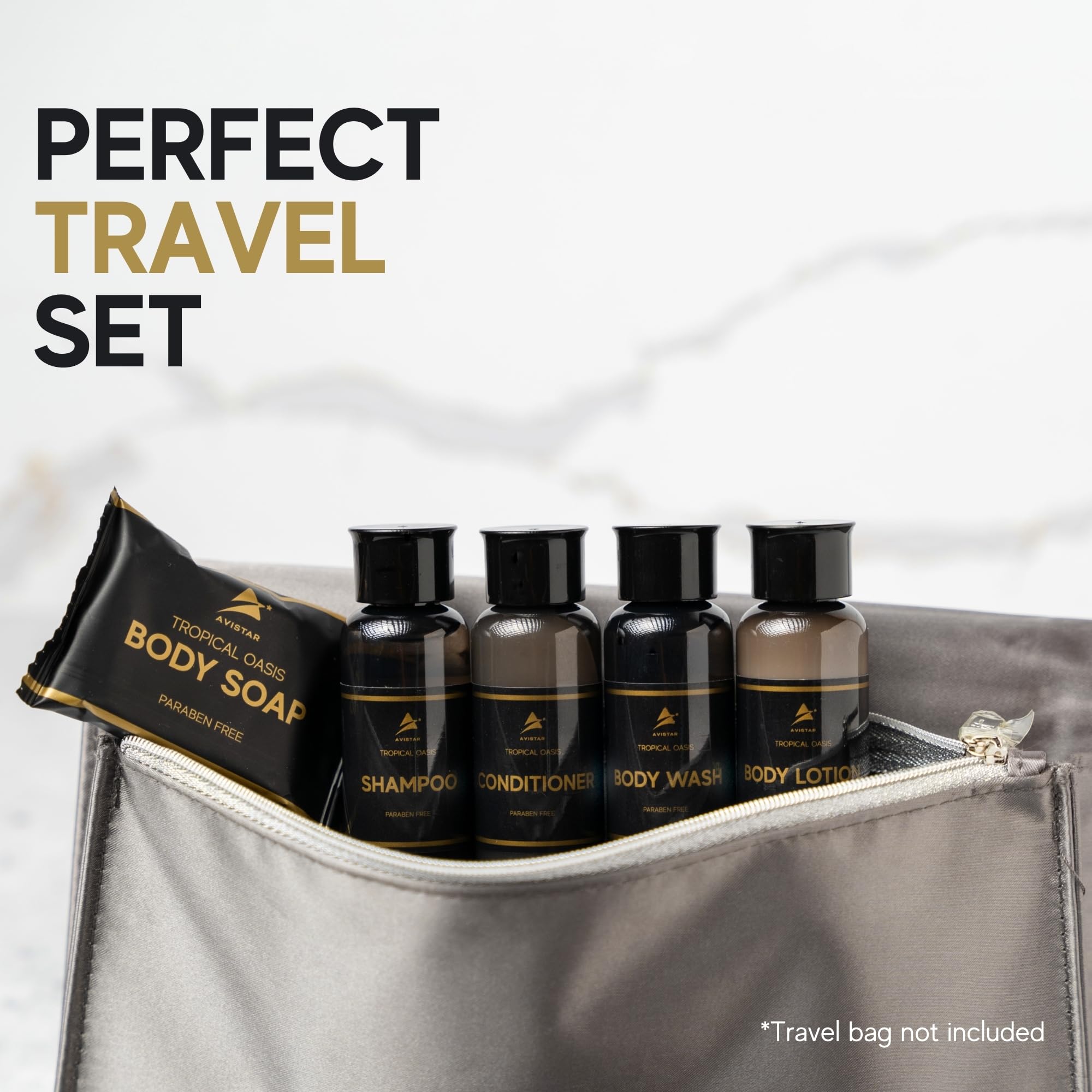 Avistar travel-size body wash bulk bottles ideal for bathrooms in hotels.