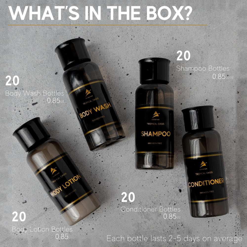Avistar travel-size conditioner bulk bottles designed for guest care.