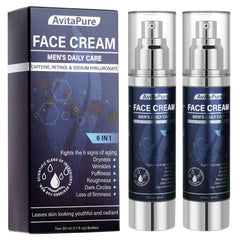 AVITAPURE 6-in-1 face cream for men with pump bottle showing quick absorption.
