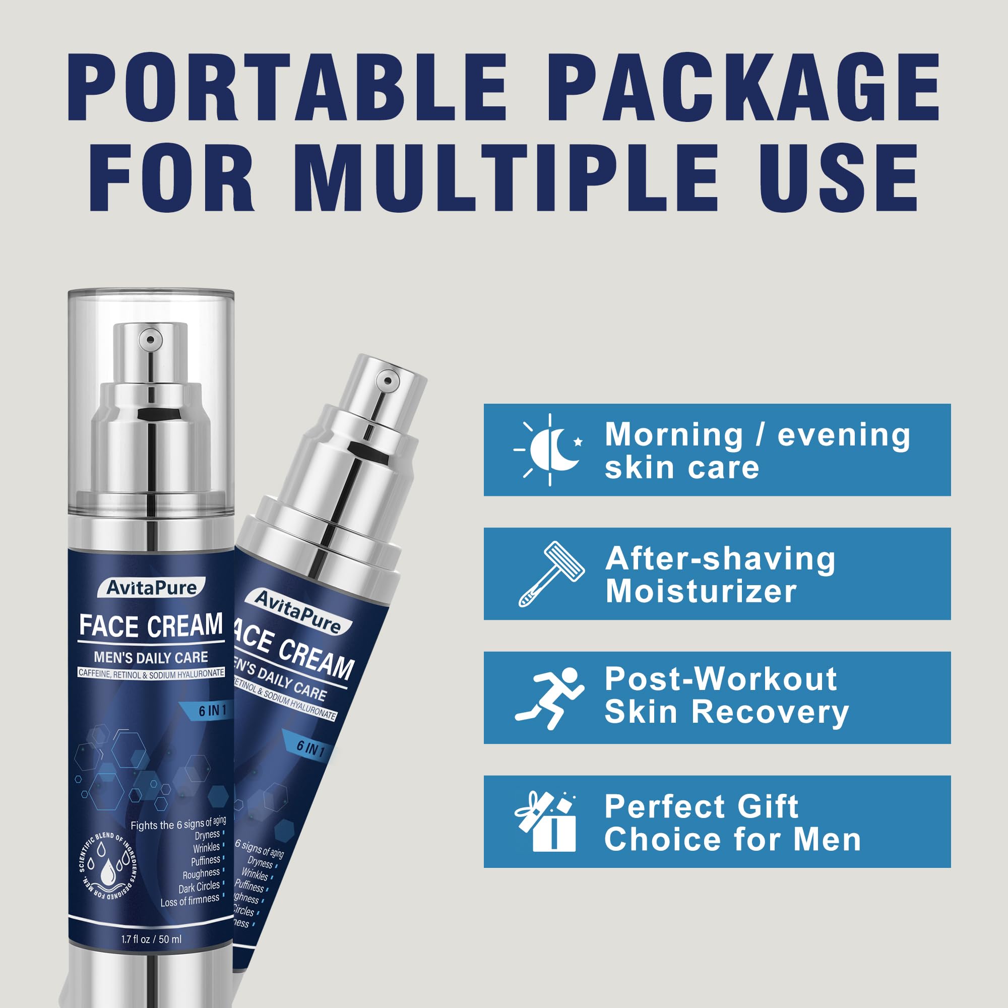 AVITAPURE daily day-night skincare routine setup for men.