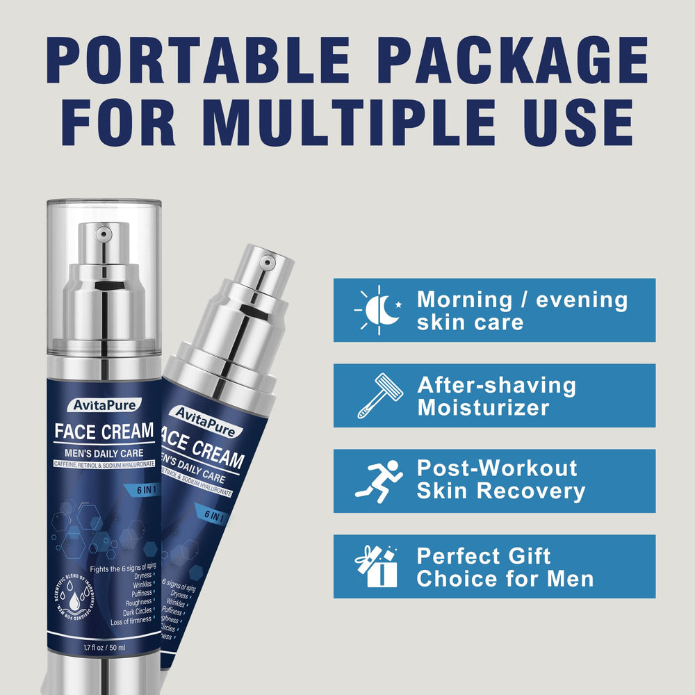 AVITAPURE daily day-night skincare routine setup for men.
