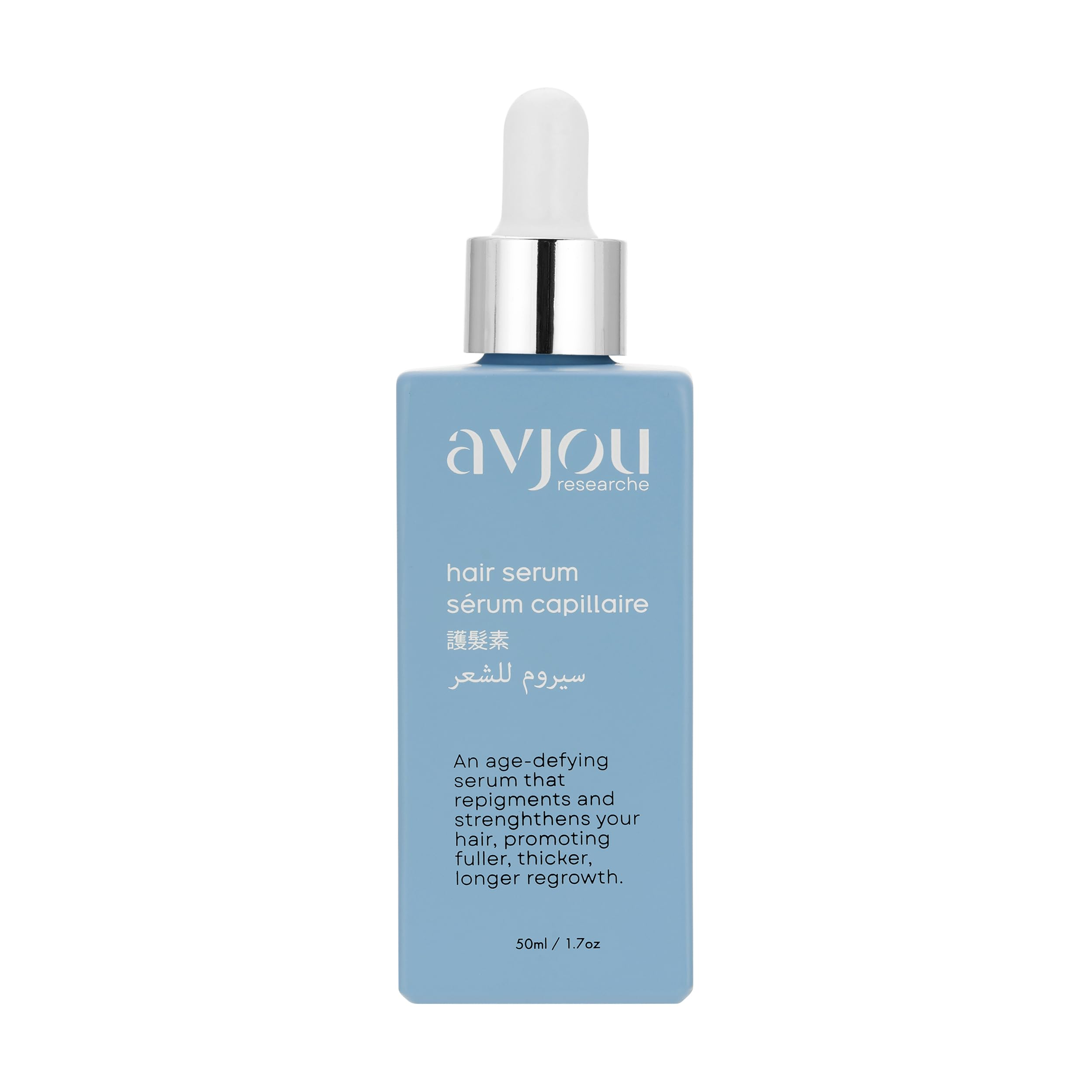 Avjou Researche Scalp Serum bottle front showing oil-free formula for all hair types