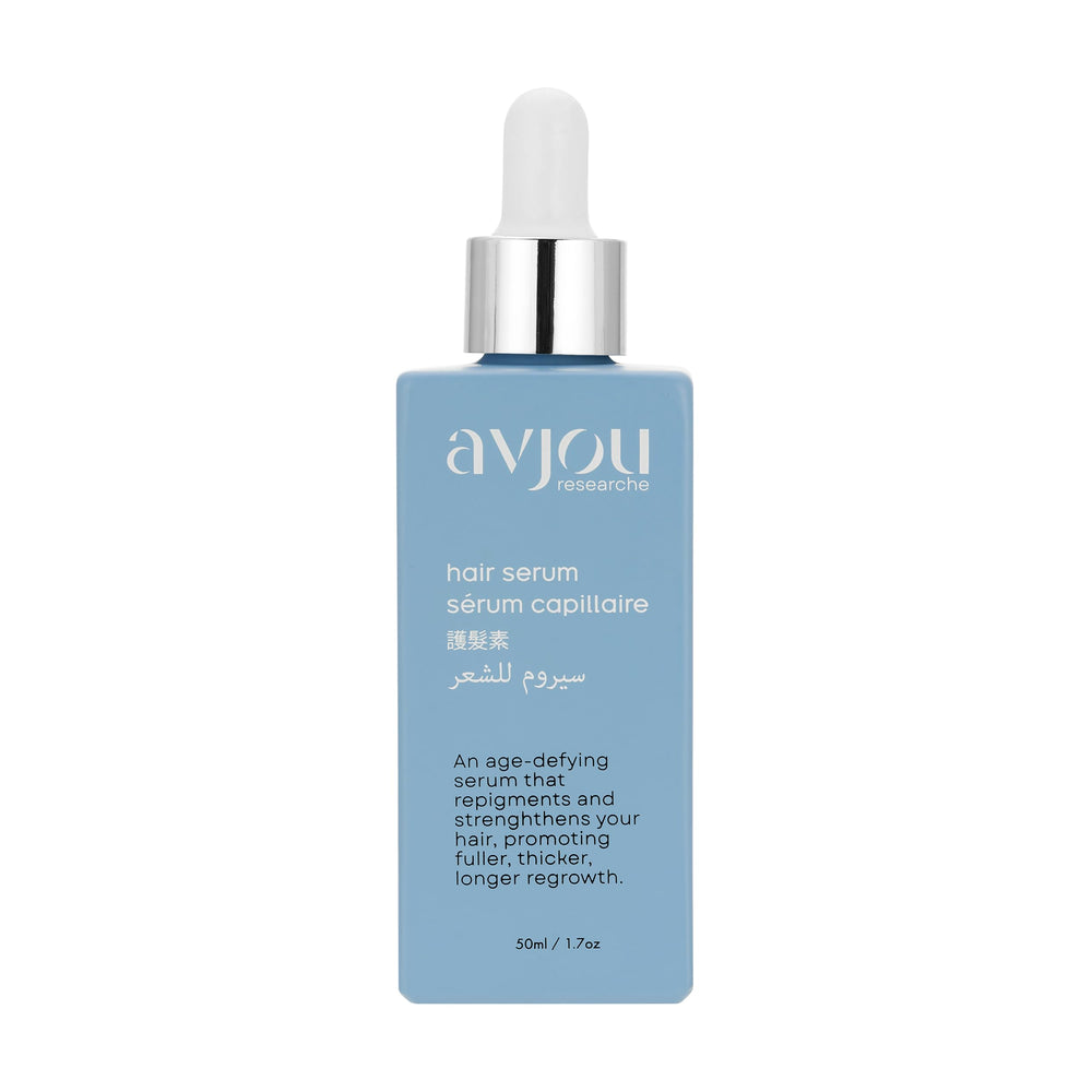 Avjou Researche Scalp Serum bottle front showing oil-free formula for all hair types